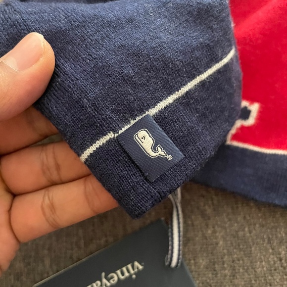Vineyard Vines Boys Wool Whaleline Hat Navy and Red Beanie Bundle - Picture 3 of 5